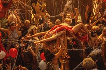 A debauchery-filled party scene in 'Babylon'