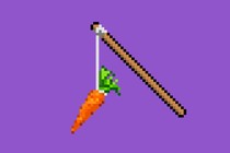 A pixelated carrot hanging from a stick