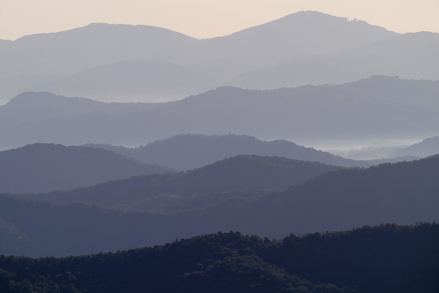 Mountains and valleys fade into the mist in North Carolina.