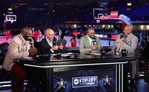 Shaquille O’Neal, Ernie Johnson, Kenny Smith, and Charles Barkley from TNT's "Inside the NBA"