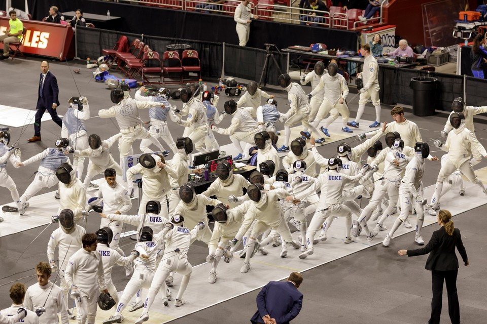 photo illustration of overcrowded fencing piste