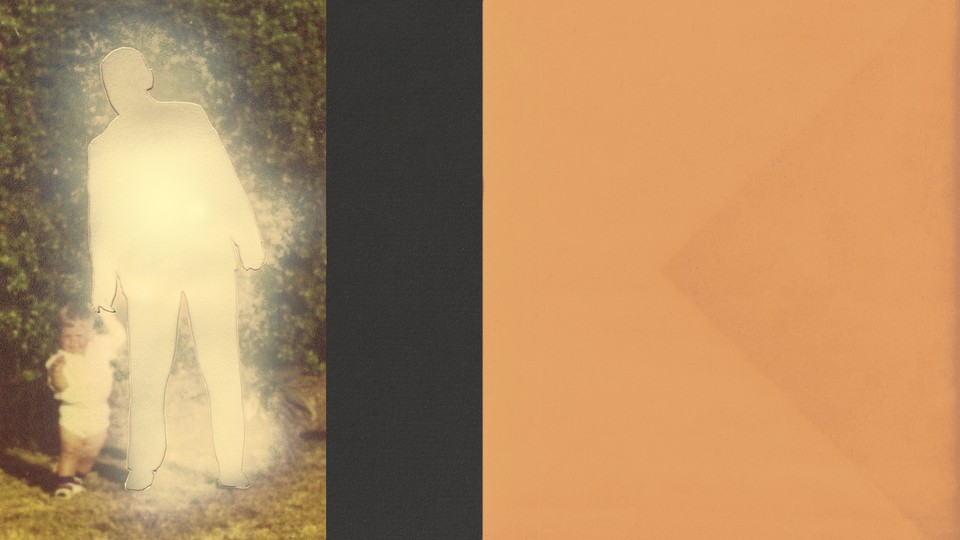 An illustration of a child holding hands with what looks to be a blank figure of his father.