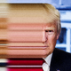 An image of Trump smiling, blurring into another image of him grimacing.