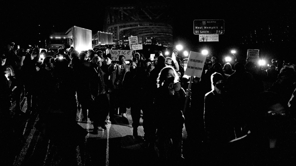 A photo of people protesting the fatal police assault of Tyre Nichols, in Memphis, Tennessee.