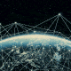 Animated GIF of the Earth with a twinkling network of nodes above it