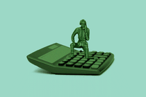 Illustration of an army figurine on top of a calculator.