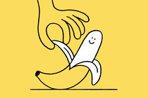 An illustration of a peeling banana with smiley face