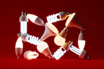 A moving image showing flickering stacked light bulbs