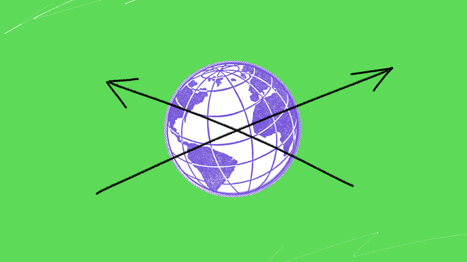 An image of a globe with two intersecting arrows