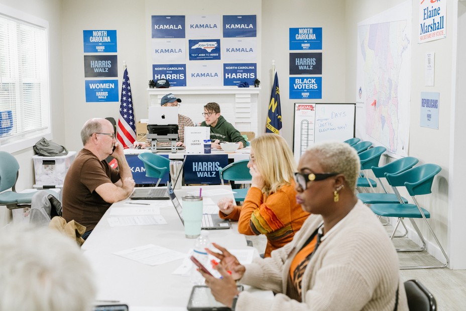 Picture of volunteers going door-to-door to canvas for the Gaston County Democratic Party in Gastonia, NC.