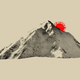 a mountain with a coronavirus particle peeking over it