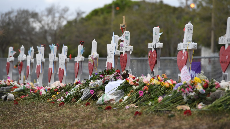 Memorials honoring the students killed at Marjory Stoneman Douglas High School in Parkland, Florida