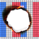 Illustration of a blue and white grid with a hole burning in the center