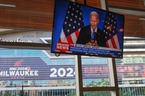 A photo from the RNC of a TV screen with Joe Biden