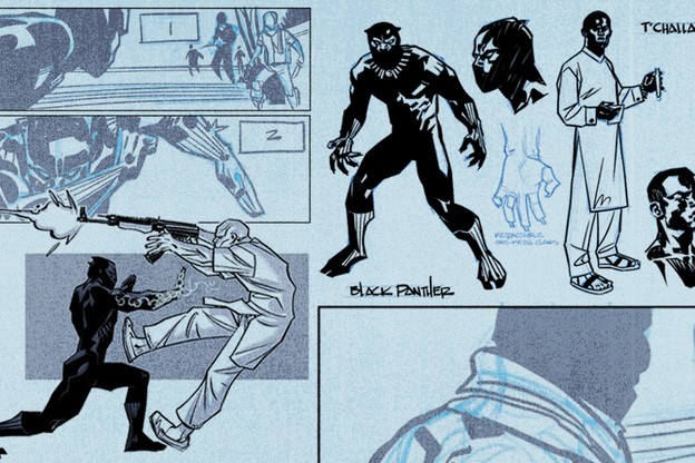 Early concept drawings of the Black Panther comic