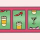 An illustration of a slot machine where the icons are coffee, stilettos, and a martini