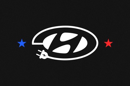 An illustration of the Hyundai logo with an electric plug at the bottom