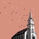 An illustration of a church with pieces floating away
