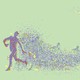 A colorful, pixelated person running