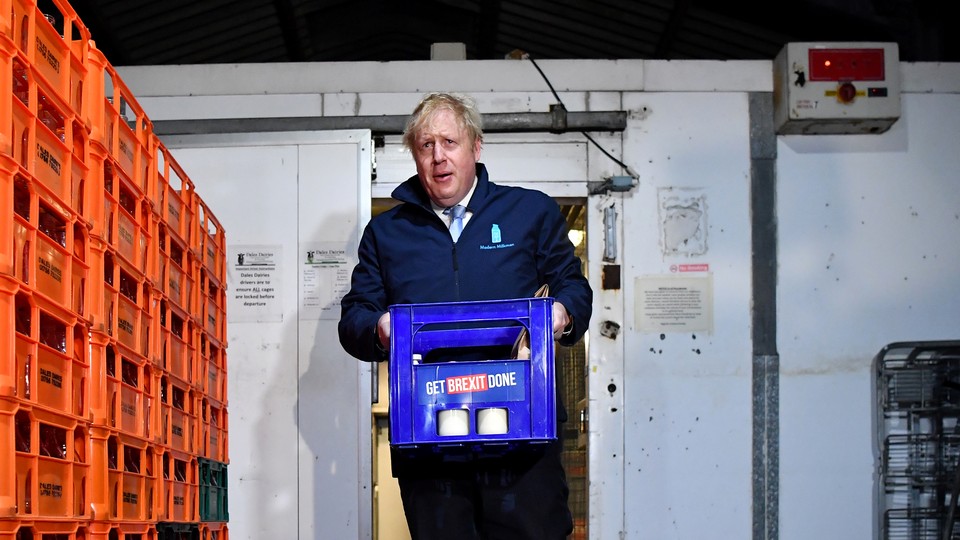 A photo of Boris Johnson emerging from an industrial refrigerator