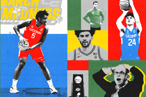 A collage of players and coaches from this year’s men’s-college-basketball tournament