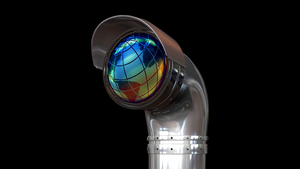 A globe in a periscope