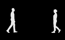 Silhouettes of a man and a woman walking toward each other