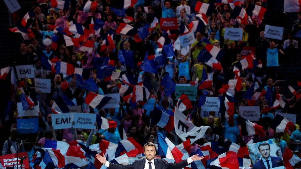 Emmanuel Macron attends a campaign political rally at the AccorHotels Arena in Paris, France, on April 17, 2017.