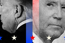 Side-by-side photographs of Trump and Biden