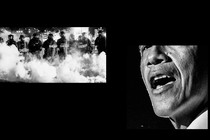 A photo of police and Barack Obama