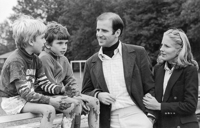 Jill and Joe Biden, shortly after they first met, with his two sons, Beau and Hunter