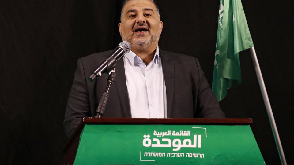 Mansour Abbas, head of Israel's Islamic Ra'am party, speaks during a press conference in Nazareth, on April 1, 2021.