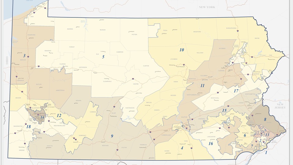 A map of Pennsylvania's congressional voting districts