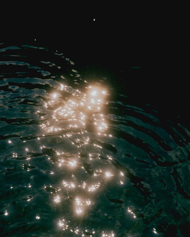 Sunlight glitters on rippling water