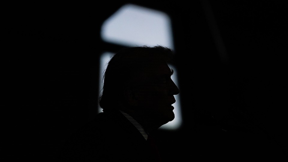 Photograph of Trump's side profile in silhouette.