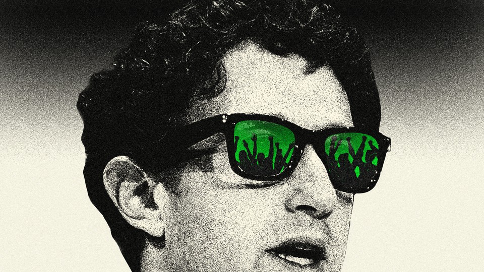 Mark Zuckerberg wearing Meta’s Ray-Ban glasses, with a crowd of people and a green background reflected in the glasses