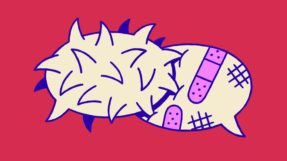 Spiky talk bubbles attacking each other