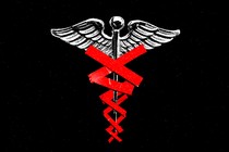 The caduceus, with red tape