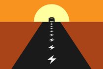 An illustration of a road with a dashed white line made of lightning bolts
