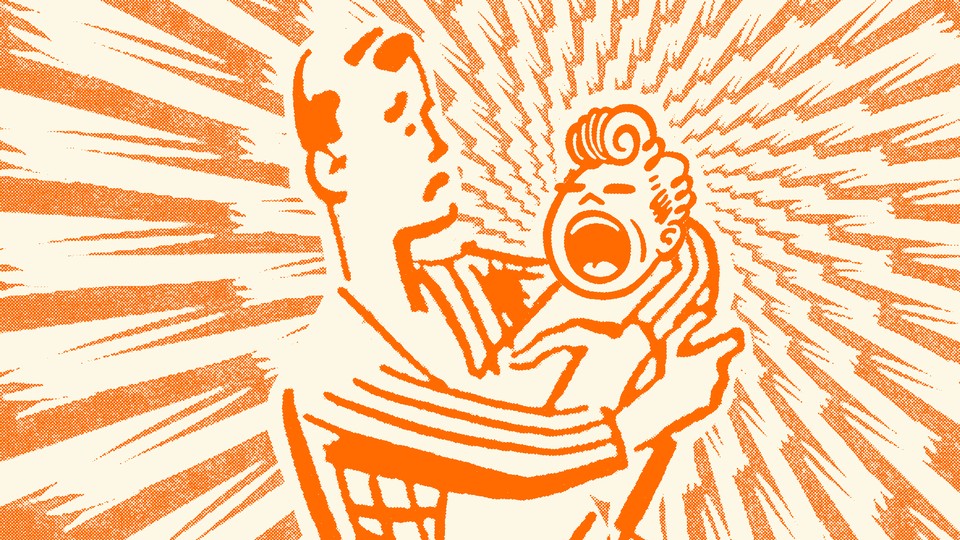 Ilustración de un padre que sostiene a un niño que llora