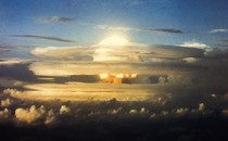 View of a cloud plume after the nuclear detonation codenamed Mike, Enewetak, Marshall Islands, November 1, 1952. The detonation, the first of two in 'Operation Ivy,' was also the first successful hydrogen bomb.