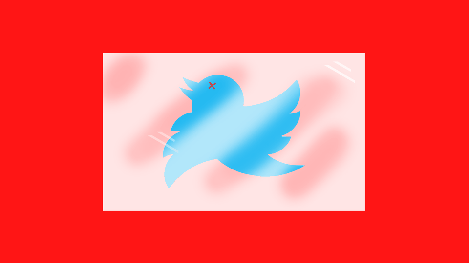 Twitter logo with an X through its eyes