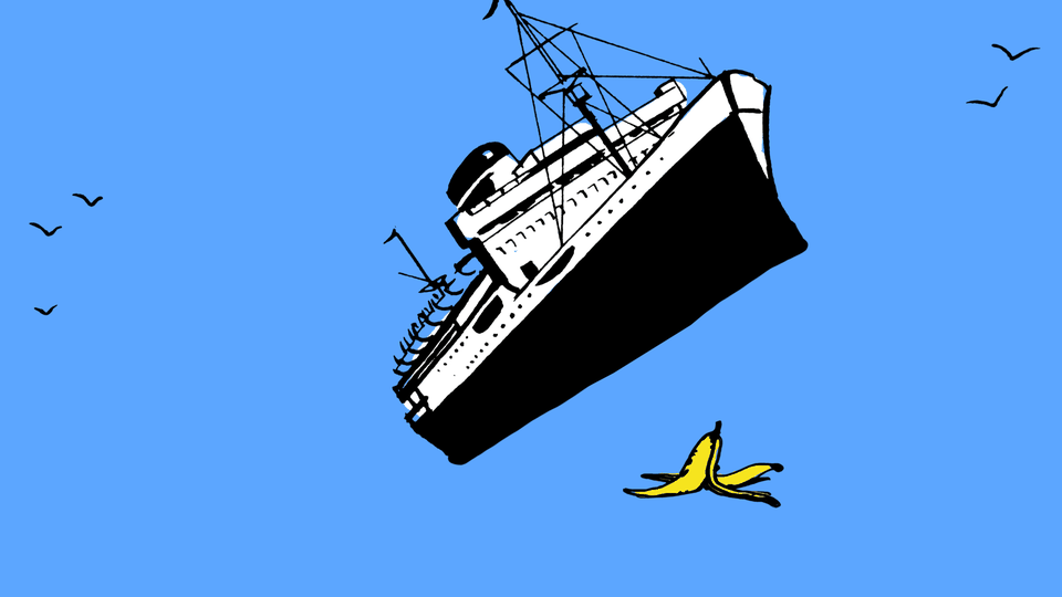 Illustration of a ship encountering a banana peel