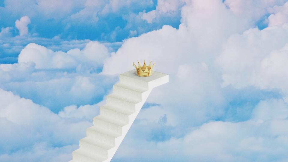 a stairway to a crown set against clouds