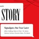 Black text in a white speech bubble on a red background that reads: "The Big Story: Signalgate, One Year Later"