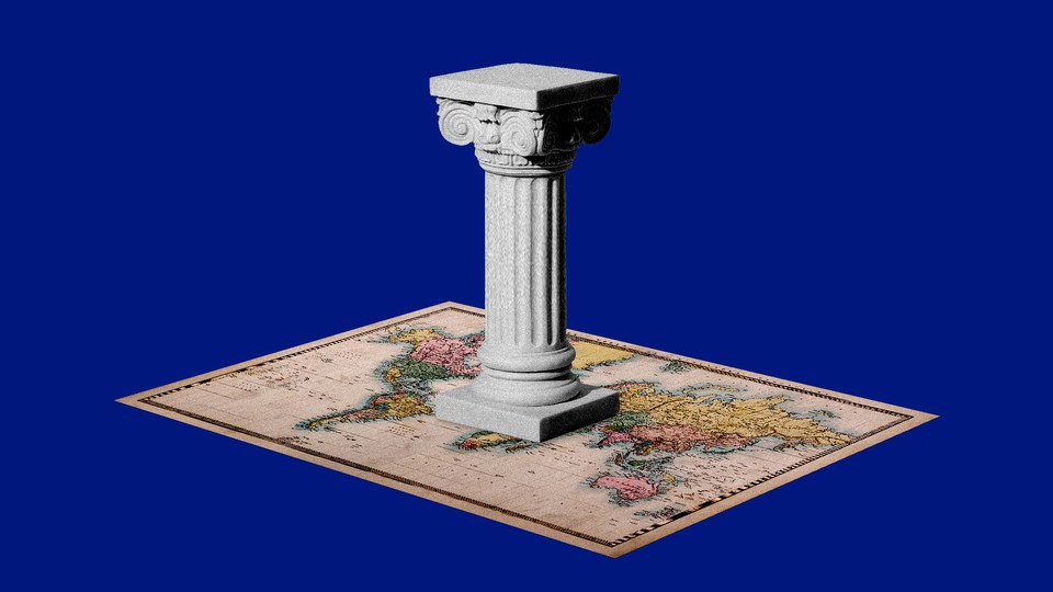 A column on top of a map.