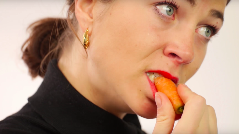 Iska Lupton slices a carrot in 'Cooking With Your Mouth"