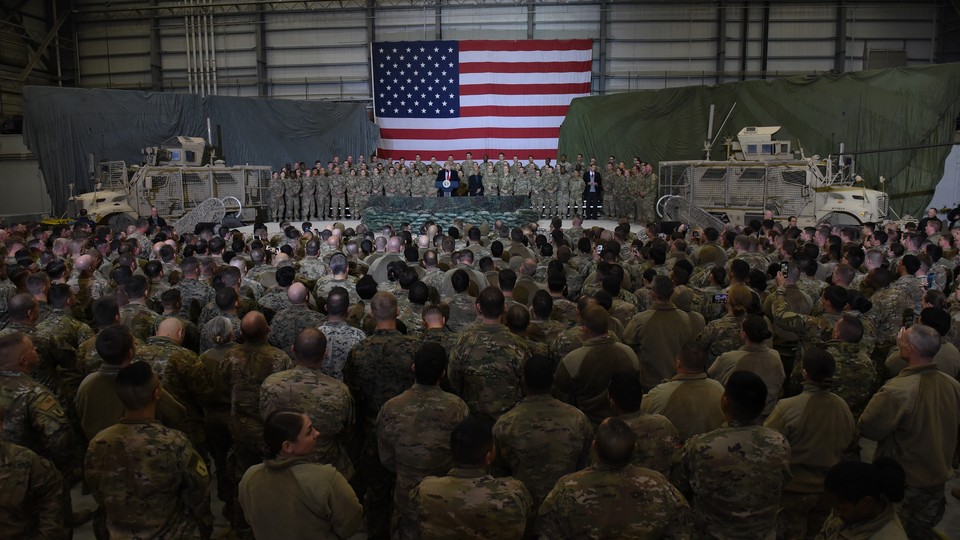 President Trump visiting U.S. soldiers in Afghanistan on Thanksgiving Day.