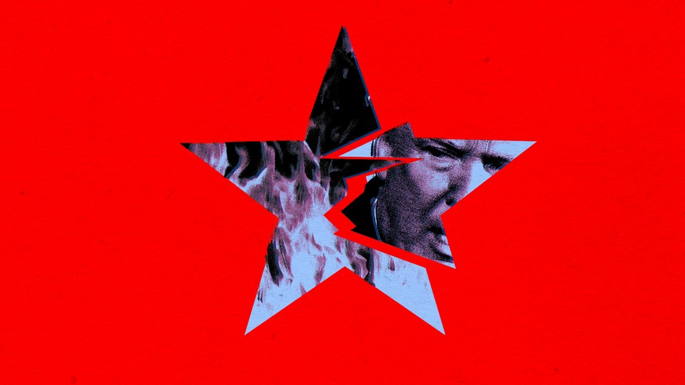 An illustration of Donald Trump with a shattered star