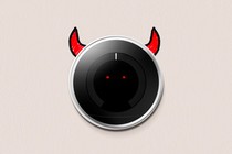 An illustration of a smart thermostat with two red horns and little red eyes